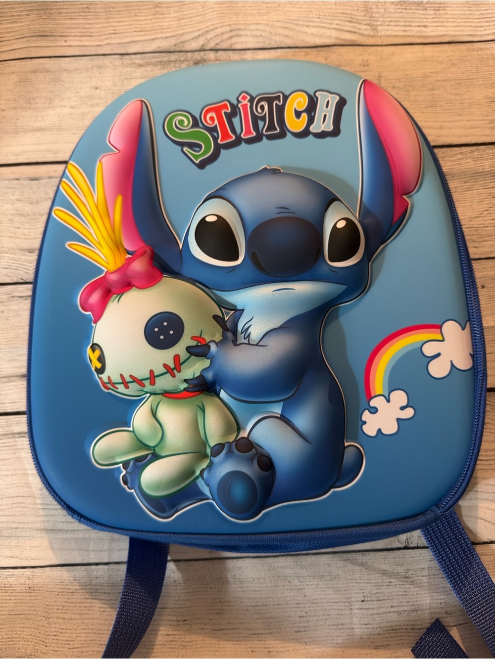 Disney Stitch Blue Kids Backpack with Rainbow and Pink Accents